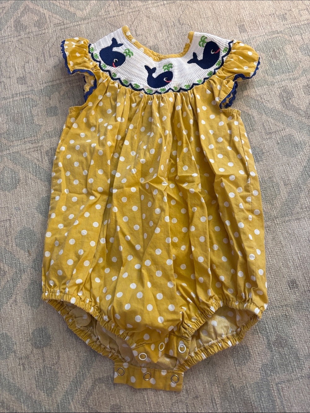 Yellow Polka Dot Whale Smocked Baby One-Piece Bodysuit